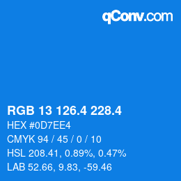 カラーコード: RGB 13 126.4 228.4 | qconv.com