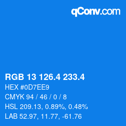 カラーコード: RGB 13 126.4 233.4 | qconv.com
