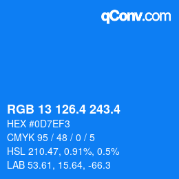 カラーコード: RGB 13 126.4 243.4 | qconv.com