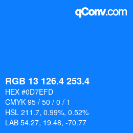 カラーコード: RGB 13 126.4 253.4 | qconv.com