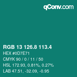 カラーコード: RGB 13 126.8 113.4 | qconv.com