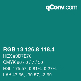 カラーコード: RGB 13 126.8 118.4 | qconv.com