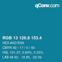 カラーコード: RGB 13 126.8 153.4 | qconv.com
