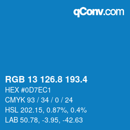 カラーコード: RGB 13 126.8 193.4 | qconv.com