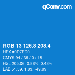 カラーコード: RGB 13 126.8 208.4 | qconv.com