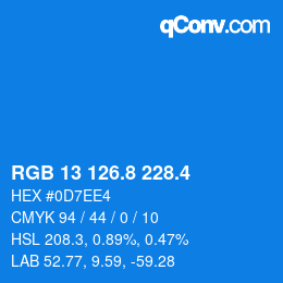 カラーコード: RGB 13 126.8 228.4 | qconv.com