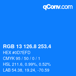 カラーコード: RGB 13 126.8 253.4 | qconv.com