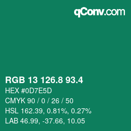 カラーコード: RGB 13 126.8 93.4 | qconv.com