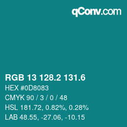 カラーコード: RGB 13 128.2 131.6 | qconv.com