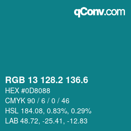 カラーコード: RGB 13 128.2 136.6 | qconv.com