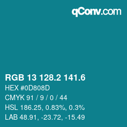 カラーコード: RGB 13 128.2 141.6 | qconv.com