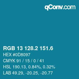 カラーコード: RGB 13 128.2 151.6 | qconv.com