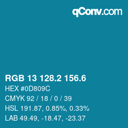 カラーコード: RGB 13 128.2 156.6 | qconv.com