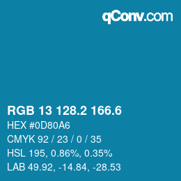 カラーコード: RGB 13 128.2 166.6 | qconv.com