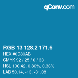 カラーコード: RGB 13 128.2 171.6 | qconv.com