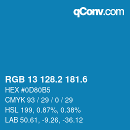 カラーコード: RGB 13 128.2 181.6 | qconv.com