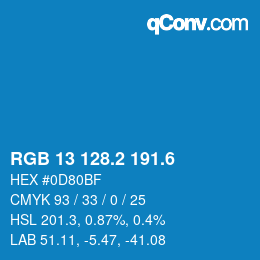 カラーコード: RGB 13 128.2 191.6 | qconv.com