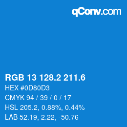 カラーコード: RGB 13 128.2 211.6 | qconv.com
