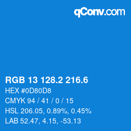 カラーコード: RGB 13 128.2 216.6 | qconv.com