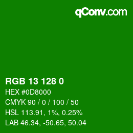 カラーコード: RGB 13 128 0 | qconv.com
