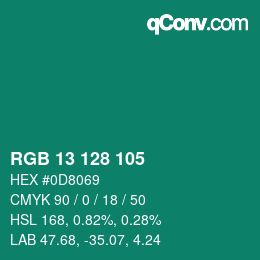 Color code: RGB 13 128 105 | qconv.com
