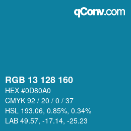 カラーコード: RGB 13 128 160 | qconv.com
