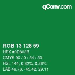 カラーコード: RGB 13 128 59 | qconv.com