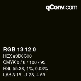 カラーコード: RGB 13 12 0 | qconv.com