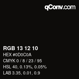 Color code: RGB 13 12 10 | qconv.com