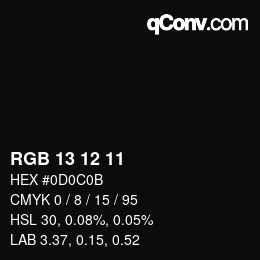 Color code: RGB 13 12 11 | qconv.com