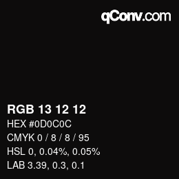 颜色代码: RGB 13 12 12 | qconv.com