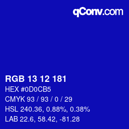 Color code: RGB 13 12 181 | qconv.com