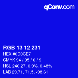 カラーコード: RGB 13 12 231 | qconv.com