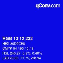 カラーコード: RGB 13 12 232 | qconv.com