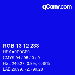 Color code: RGB 13 12 233 | qconv.com