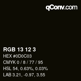 カラーコード: RGB 13 12 3 | qconv.com