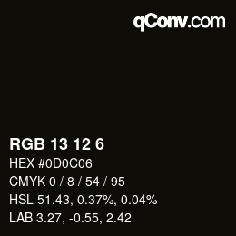 カラーコード: RGB 13 12 6 | qconv.com