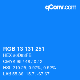 Color code: RGB 13 131 251 | qconv.com