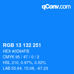 カラーコード: RGB 13 132 251 | qconv.com