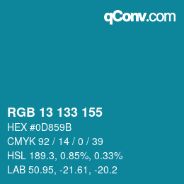 Color code: RGB 13 133 155 | qconv.com