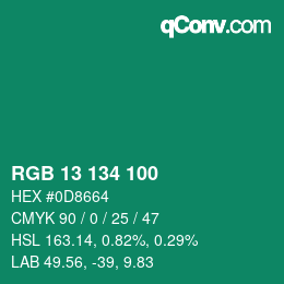 Color code: RGB 13 134 100 | qconv.com