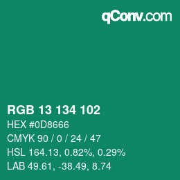 Color code: RGB 13 134 102 | qconv.com