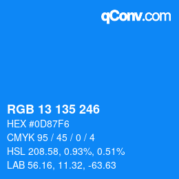 Color code: RGB 13 135 246 | qconv.com