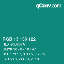 Color code: RGB 13 136 122 | qconv.com