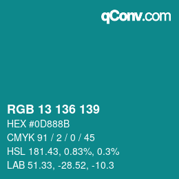 Farbcode: RGB 13 136 139 | qconv.com