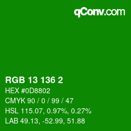 Color code: RGB 13 136 2 | qconv.com