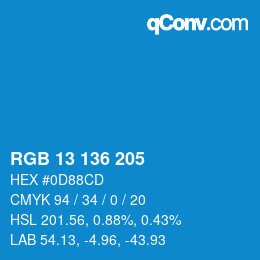 カラーコード: RGB 13 136 205 | qconv.com