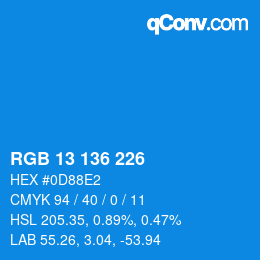Color code: RGB 13 136 226 | qconv.com