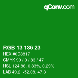 Color code: RGB 13 136 23 | qconv.com