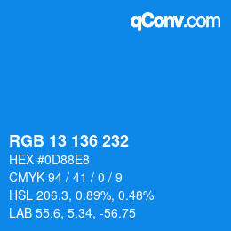 カラーコード: RGB 13 136 232 | qconv.com